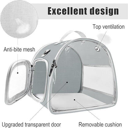 Small Animal Carrier Bag, Upgraded Portable Guinea Pig Carriers, Transparent Hamster Carrying Case, Reptile Rat Rabbit Bearded Dragon Hedgehog Carrier Bag for Travel, Hiking, Walking, Outdoor (Grey)