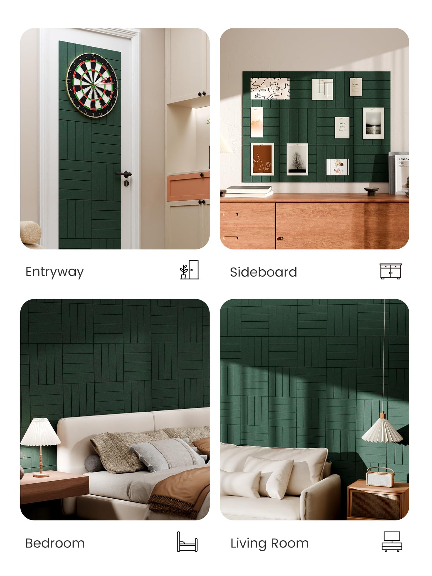 Bumusty Large Cork Board Alternative-48 x 36" Felt Bulletin Board Tiles, with 30 Pushpins, 70 Adhesive Tabs, Bold-Stripe 12-Pack, Cork Boards for Office Push Pin Board Felt Board-Pine Green
