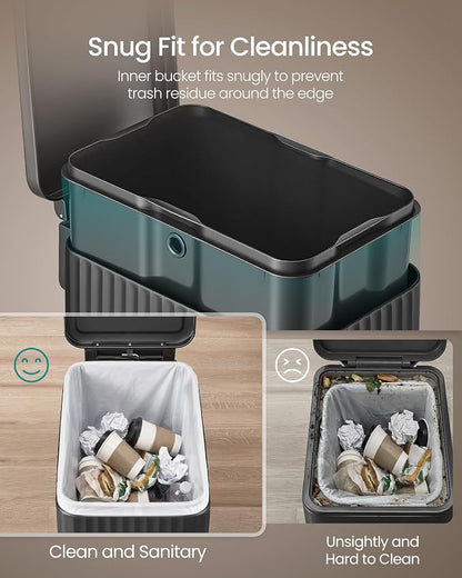 SONGMICS Trash Can, 13 Gallon (50 L) Slim Garbage Can for Kitchen, with Soft-Close Lid, Pedal, Removable Inner Bucket, Stainless Steel, 15 Trash Bags, Space-Saving, Ink Black ULTB350BZ01