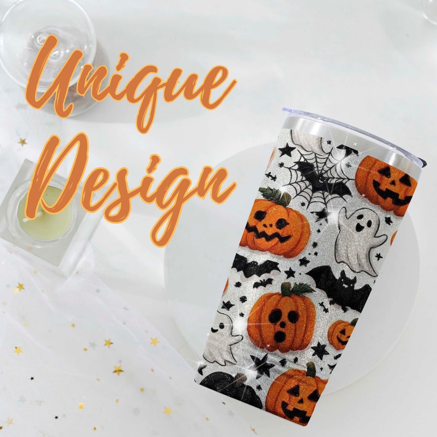Onebttl Pumpkin Gifts for Women, Men, Cool 20oz Stainless Steel Skinny Tumbler with Lid & Straw, Unique Gift for Pumpkin Lovers - Halloween