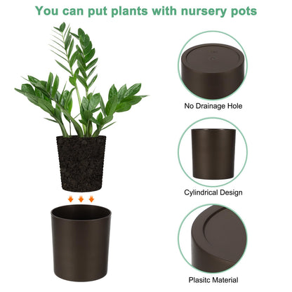 M METERXITY 2-Pack Plastic Plant Pots, 6 Inch Plastic Planters Round Flower Planter Containers Flower Pots for Indoor/Outdoor/Garden, Plant Holder [Coffee]