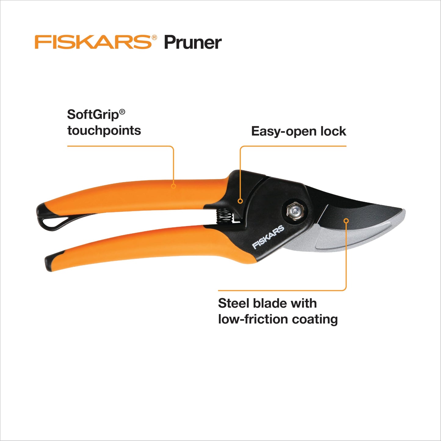 Fiskars SoftGrip Bypass Pruning Shears, 5/8” Cut Capacity Gardening Scissors for Right and Left-Handed Use, Steel Blade with Low Friction Coating, Rust Resistant Garden Clippers for Stems & Branches