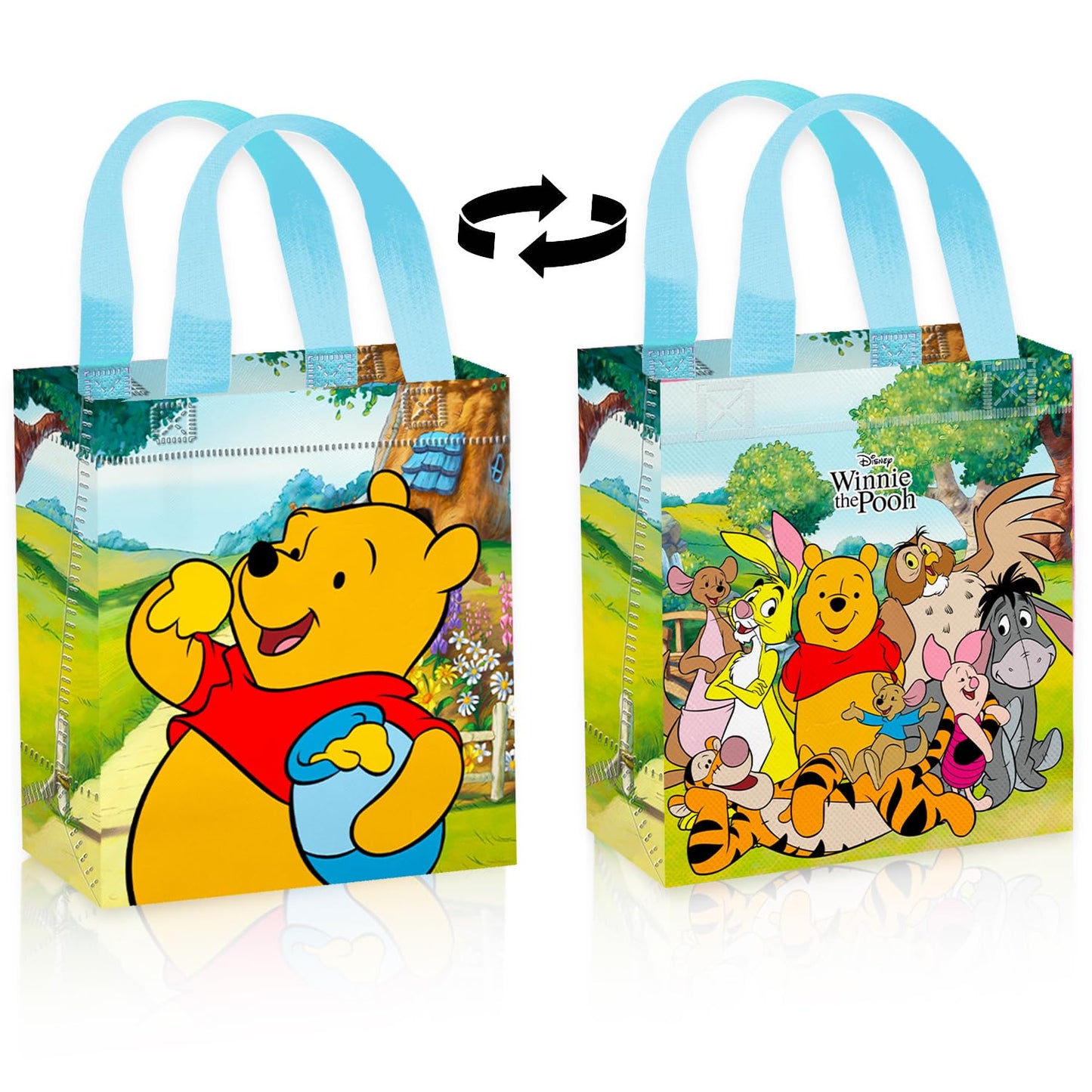 Winnie the Pooh Party Favor Bags Set – 24 Pack 8" Disney Goodie Bags for Kids Bulk Reusable Mini Totes | Disney Winnie the Pooh Birthday Party Supplies