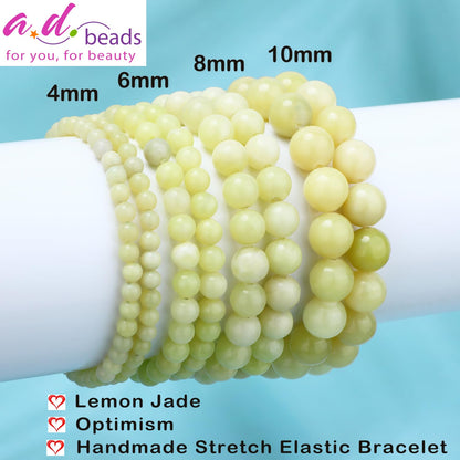 AD Beads 4mm Handmade Lemon Jade Elastic Bracelet – Natural Gemstone for optimism – Meditation, Yoga, Healing and Energy Gift for Men Women