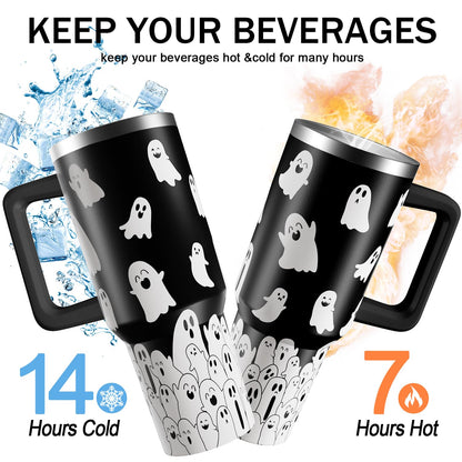 Hqhzaha Halloween Tumbler 40oz Cute Ghost Spooky Tumblers with Lid and Straw Halloween Spooky Gifts for Women Men Stainless Steel 40 Oz Coffee Cup Cute Spooky Gift for Adults