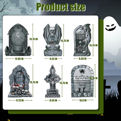 VQOIHP Halloween Tombstone Yard Signs with Stakes，Large Eerie Graveyard Design 6 PCS, Outdoor Garden, Lawn Decor, Yard Lawn Decorations Outside for Halloween Party Props