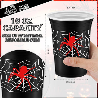 Norme 48 Pcs Spider Web Birthday Party Decorations Cups Bulk 16 oz Thick Plastic Disposable Cup Cold Ice Drink Wine Coffee for Spider Sports Birthday Themed Holiday Party Favors Supplies