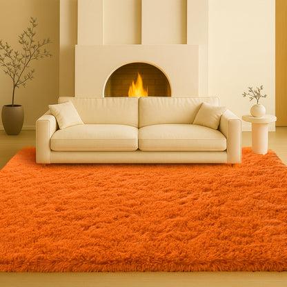 Mtandyx 5x7 Plush Fluffy Area Rugs, Large Soft Carpet, Upgraded Non-Slip Rectangular Rug for Living Room, Bedroom, Kids Room, Dorm,Modern Home Decor Aesthetic,Orange.