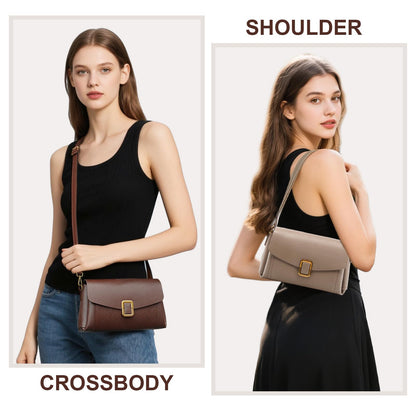 MoreFarther Genuine Leather Crossbody Bag for Women, Removable Satchel Adjustable Shoulder Bag (Black)