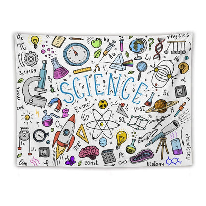 DDCBNS Science Ideas Wall Hanging Tapestry,Physics Chemistry Geometric Pattern School Decor Tapestries,Boys Girls Kids Funny Educational Tapestry for Study Classroom Bedroom Living Room 80" x 60"