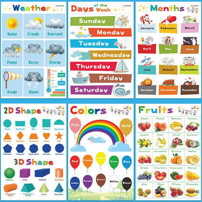 SK SUPKER 18 Toddlers Educational Learning Posters Classroom Wall Decorations Preschool Teaching for Baby Kids Teaching Numbers, ABC Alphabet Chart, Shapes, Days of The Week