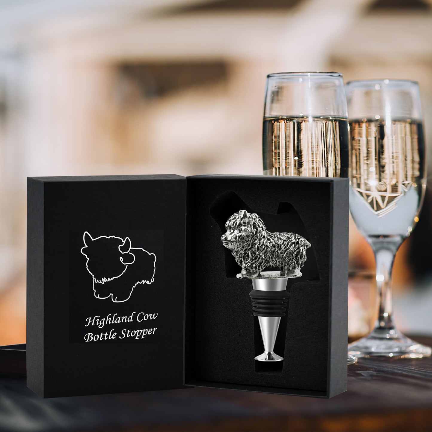 Highland Cow Wine Bottle Stopper, Highland Cow Gifts with Gift Box, Wine Gifts Christmas Birthday Gifts for Women Men, Wine Stopper for Wine Champagne Prosecco