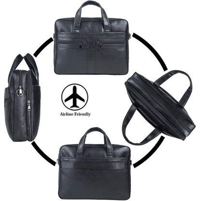 seyfocnia Men's Leather Messenger Bag, 15.6 Inches Laptop Briefcase Business Satchel Computer Handbag Shoulder Bag for Men-Black