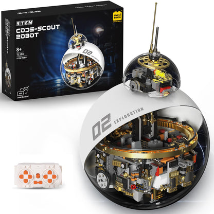 UNCLE BRICK Sci-Fi Robot Building Set, Programmable Rolling Sphere Robot with Remote Control, STEM Building Kit for Boys 8-12, Teens & Adults, Futuristic Collectible Display Model