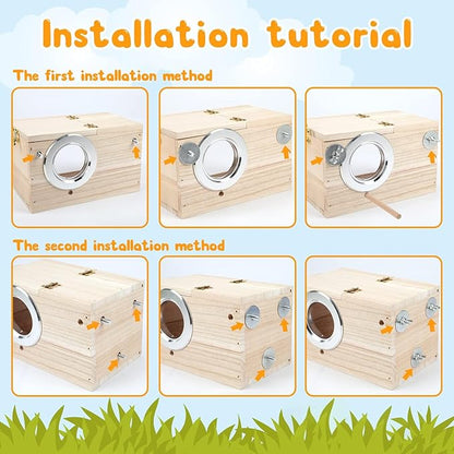 Rypet Parakeet Nesting Box Transparent Design, Thwartwise Bird Nest Breeding Box with Perch Wood Bird Cage House for Cockatiel Lovebirds Budgie Finch Parrotlets Canary XL