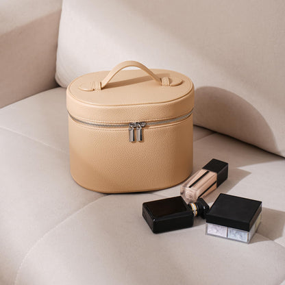 Lestikave Makeup Bag Vanity Case with Divider and Handle, Aesthetic Makeup Bags, Waterproof PU Leather Toiletry Bag for Women Girls, Portable Cosmetic Organizer Bag (04Khaki)