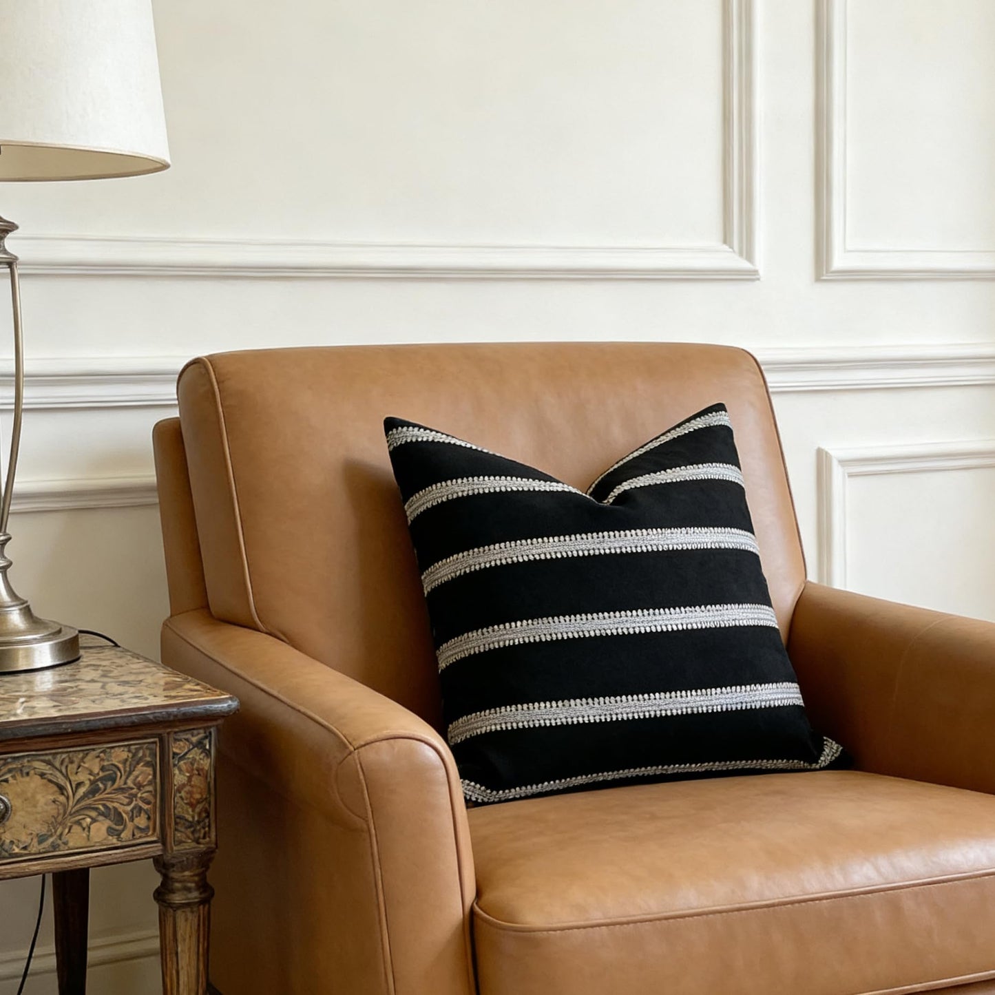 Slow Cow Decorative Jacquard Textured Woven Stripe Throw Pillow Cover Cushion Cover 26 x 26 Inches Black Mixed Off White