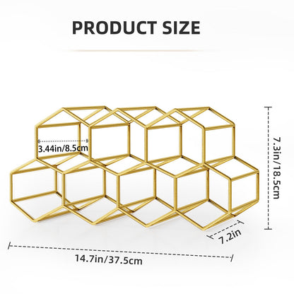 Urban Deco Small Gold Wine Rack 9 Bottle Holder Countertop - No Need Assembly Modern Metal Wire Wine Storage for Counter Top Table Top Coffee Bar Kitchen
