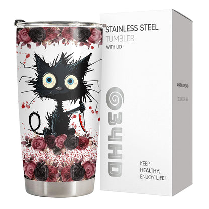 34HD Crazy Cat Tumbler with Lid, 20 oz Stainless Steel Vacuum Insulated Put You In The Trunk Mug, Funny Gifts for Cat Lover Women Men, Black Kitty Gifts for Birthday Halloween Christmas
