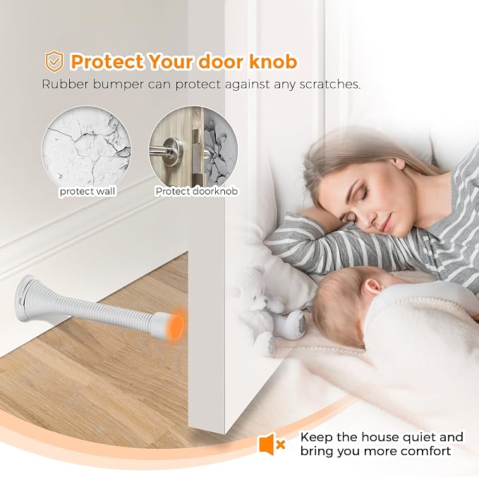Ravinte Door Stoppers, 12 Pack White Spring Door Stops with Rubber Bumper, Door Stoppers for Bottom of Door