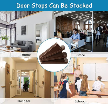 4 Pack Premium Rubber Door Stoppers Wedge, Door Stops for Carpet Heavy Duty Door, for Bottom of Door on Tile, Concrete, Carpet, Wooden Floor (Brown)