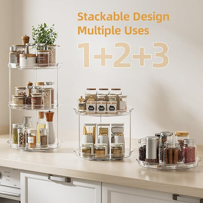 LAMU 2 Tier Lazy Susan Turntable Organizer for Cabinet, 9'' Rotating Spice Rack for Kitchen, Pantry, Countertop, Bathroom, Vanity, Under Sink, Medicine Cabinet Organizer, 3 Pack