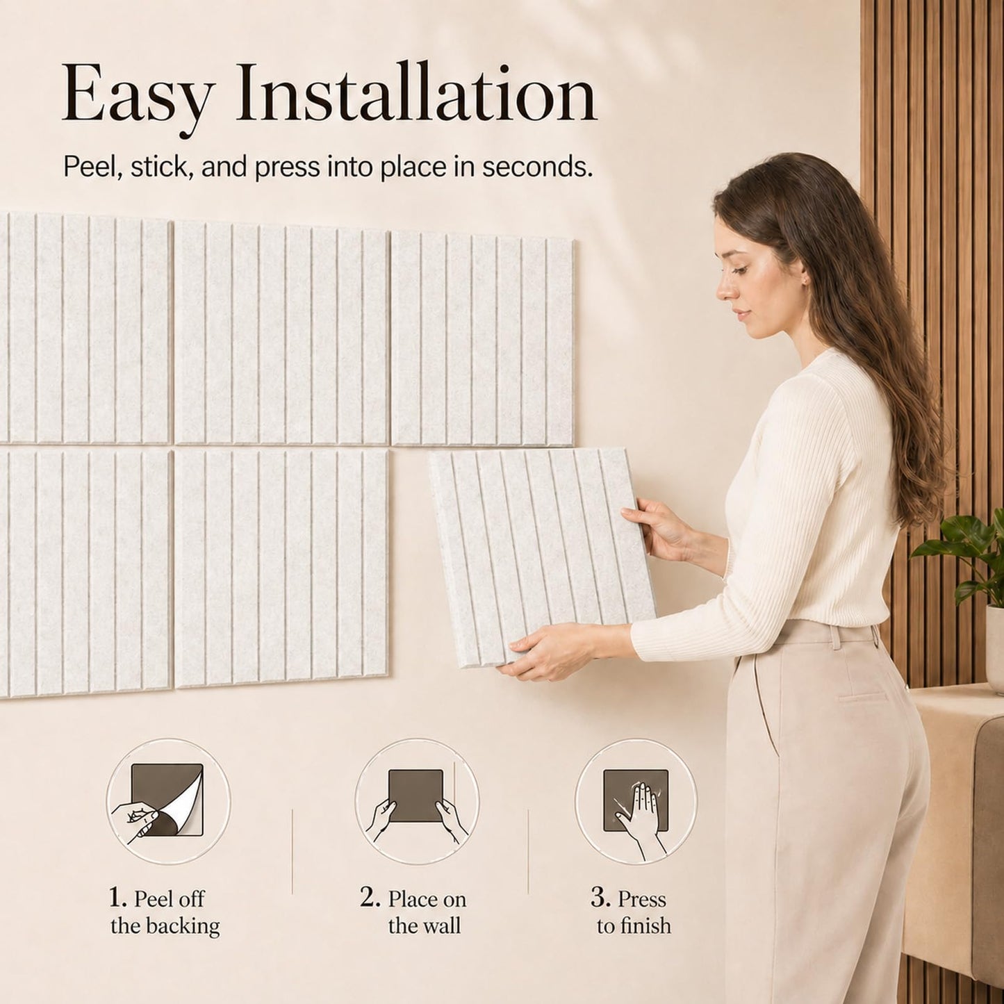 Baysola Stripe Felt Bulletin Board Panels 48 x 36 Inch Self Adhesive Wall Tiles Cork Board Alternative for Office Classroom Photos Notes 12 Pack