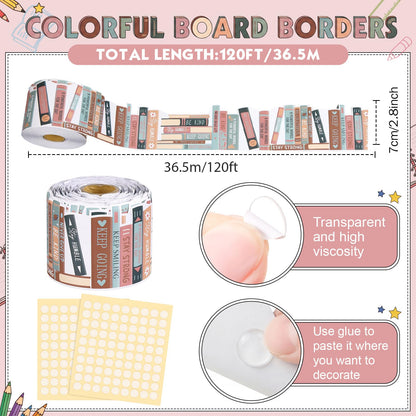 Tenceur 120 ft Bookshelf Border Trim Book Rolled Border Trim Decor Back to School Straight Bulletin Board Set for Library Classroom Poster Board Whiteboard Wall Decoration(Morandi,Neutral)