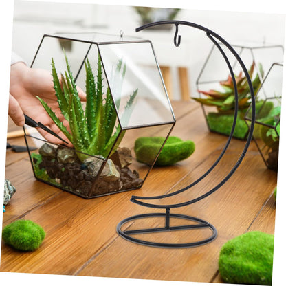 VOSAREA Hanging Glass Globe Holder Stand for Air Plants Sturdy Structure Moon-shaped Design Decorative Terrarium Display for Decor