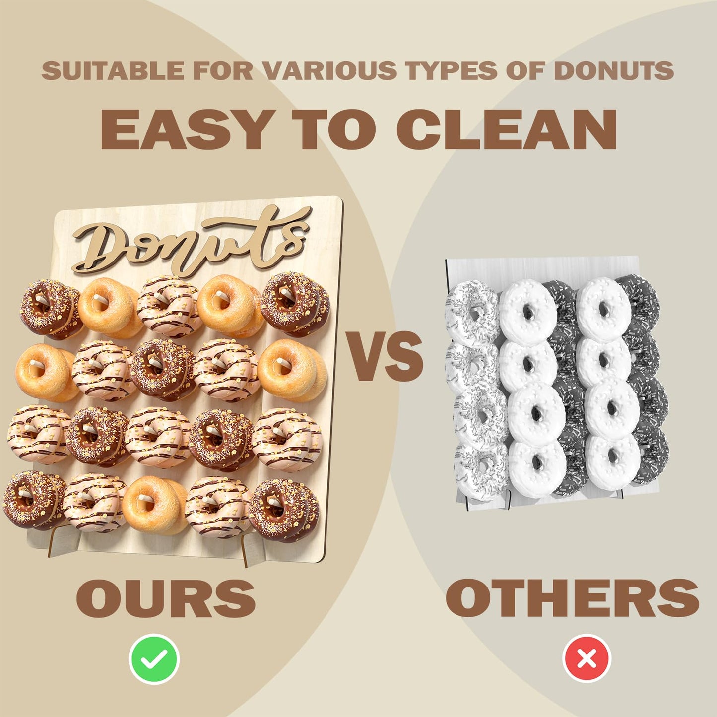 CORTNK Donut Wall Display Stand, Wooden Doughnut Holder Display 20 Donuts, Donut Holder Board for Donut Grow Up Party, Birthday, Wedding, Baby Shower, Donut Party Decorations (Natural)