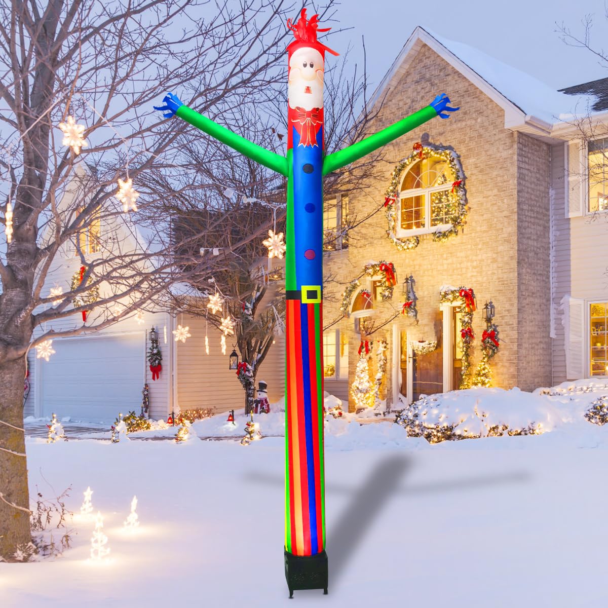 8ft Inflatable Air Waving Tube Dancer with Blower Set, Blow Up Inflate Santa Clause for Christmas Decorations (Santa Claus with Blue Shirt)