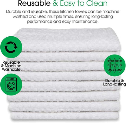 DG Collections Premium Dish Towels for Kitchen, 8 Pack, 15x25 Inch - 100% Cotton Kitchen Towels with Hanging Loop, Highly Absorbent, 400 GSM Bar Mop Cleaning Towels - White