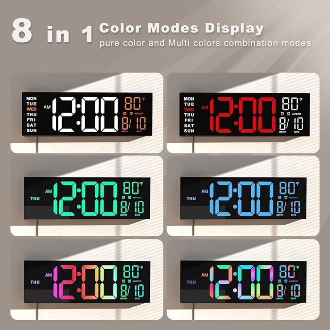 JALL 13" Large Digital Wall Mount Clock for Living Room, Count Down Timer, Alarm, Big LED, DST, Temperature for Classroom Desk, Xmas, Birthday Gift for Senior Mom Dad