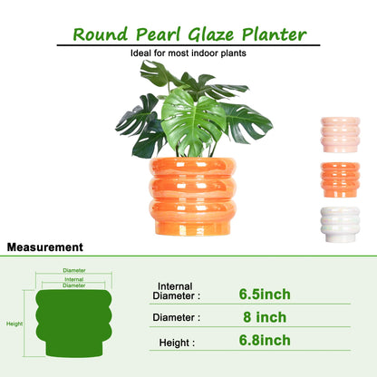 YFFSRJDJ 7.8 Inch Ceramic Plant Pots for Indoor Plants, Rainbow Pearl Glaze Planter with Planters for Plants with Drainage Hole, Orchid Pots, Succulent Pot, Flower Pot (Orange)