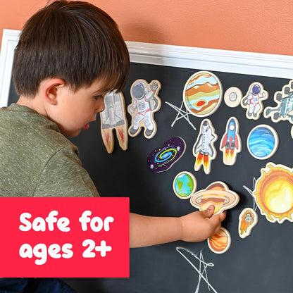 SPARK & WOW Wooden Magnets | Space | Set of 20 | Magnets for Kids Ages 2+ | Adhere to Fridges, Whiteboards and More