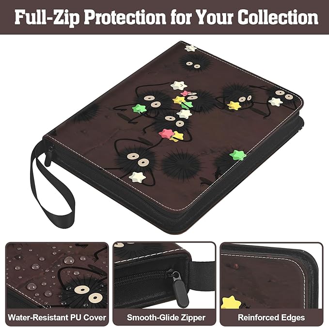 9-Pocket Trading Card Binder & Sports Card Book, 3-Ring Zipper Album Holds 900 Cards with 50 Removable Pages, Fits Standard 2.5" x 3.5" Game & TCG Cards, Water-Resistant PU Cover | 3-Ring Zipper Album, Holds 900 Cards, 50 Removable Pages, Fits 2.5" x 3...