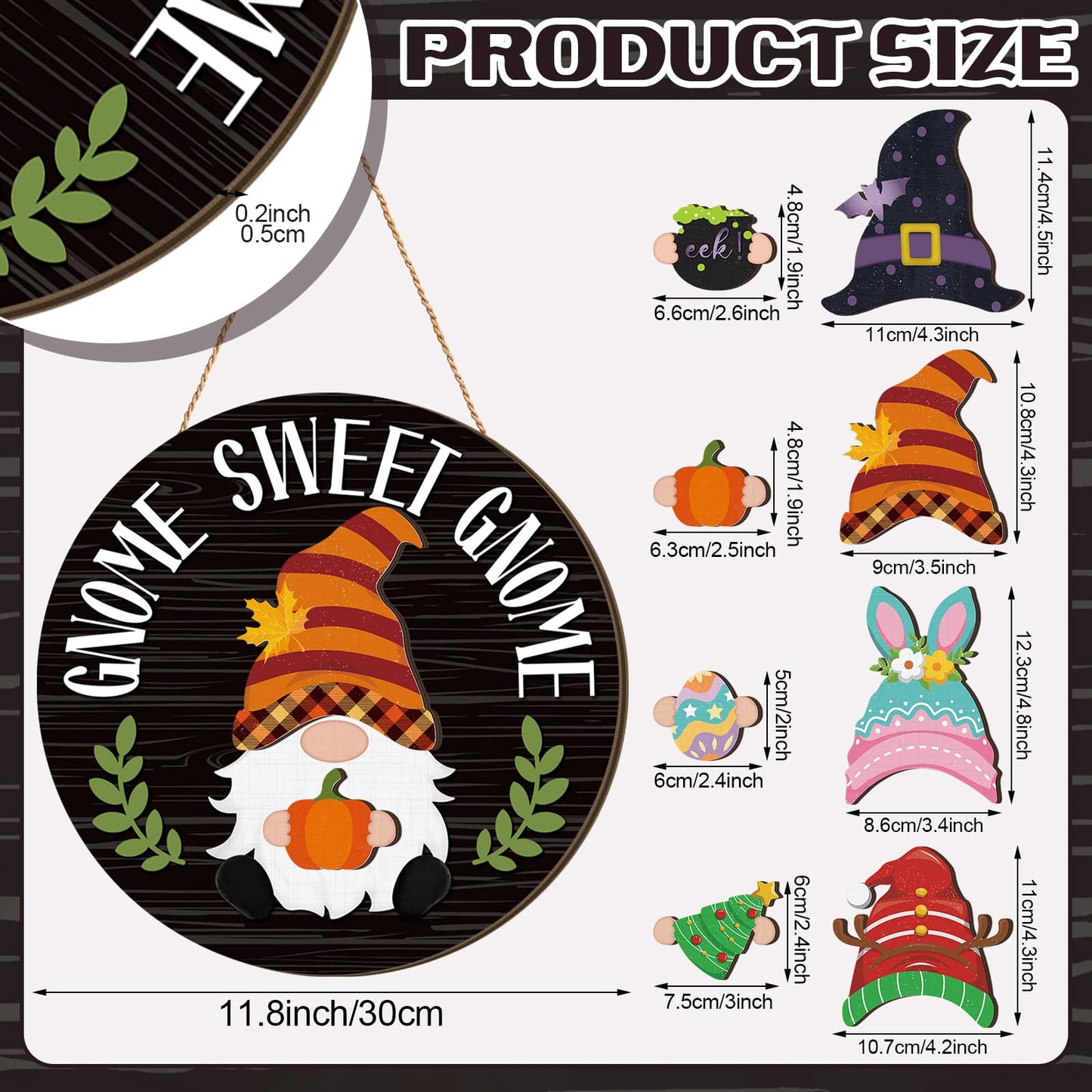 Wenqik 41 Pcs Interchangeable Gnome Signs Holiday Wooden Seasonal Gnome Decor 4th of July Independence Day Decor Detachable Magnet Hat and Hand Welcome Sign for Home Decoration(Classical,Black)