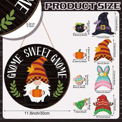 Wenqik 41 Pcs Interchangeable Gnome Signs Holiday Wooden Seasonal Gnome Decor 4th of July Independence Day Decor Detachable Magnet Hat and Hand Welcome Sign for Home Decoration(Classical,Black)
