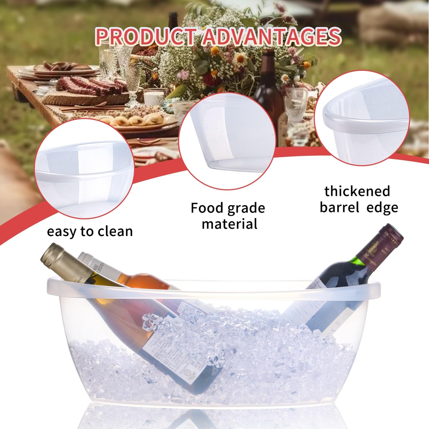 AiSmRu 2 Pack Large Ice Buckets for Parties, 5L Oval Plastic Champagne Wine Cooler Beer Chiller Bucket Beverage Tub for Mimosa Bruch Cocktail Bar Supplies Indoor Outdoor Wedding Party