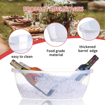 AiSmRu 2 Pack Large Ice Buckets for Parties, 5L Oval Plastic Champagne Wine Cooler Beer Chiller Bucket Beverage Tub for Mimosa Bruch Cocktail Bar Supplies Indoor Outdoor Wedding Party