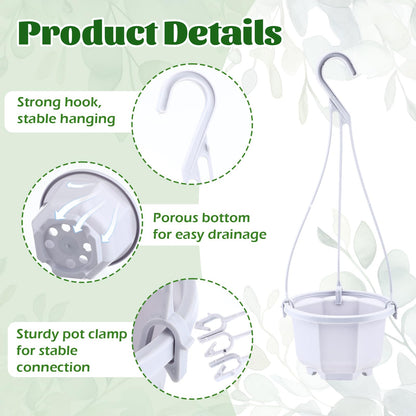 Roshtia 24 Pcs Hanging Plastic Planter Pot with Hook Flower Pots Baskets Hanging Nursery Planter Holder for Outdoor Indoor Plant Garden(Ceramic White,3.7 Inch)