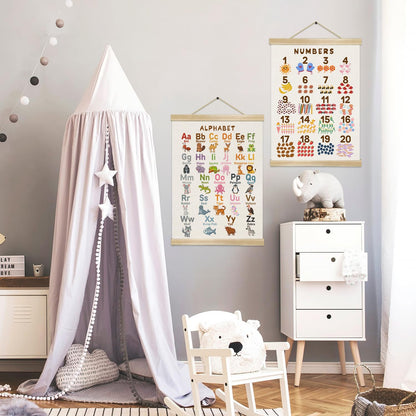 Alphabet and Numbers Chart Poster Set of 2, Alphabet Numbers Wall Art 14x18.5inch,ABC Banner Posters, Banner Wall Hanging Decor for Toddler Room Playroom Nursery Wall Classroom Decor (Purple ABC&123)