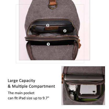 KL928 Canvas Sling Bag Crossbody Backpack Shoulder Casual Rucksack for Men Women,Dark Dray