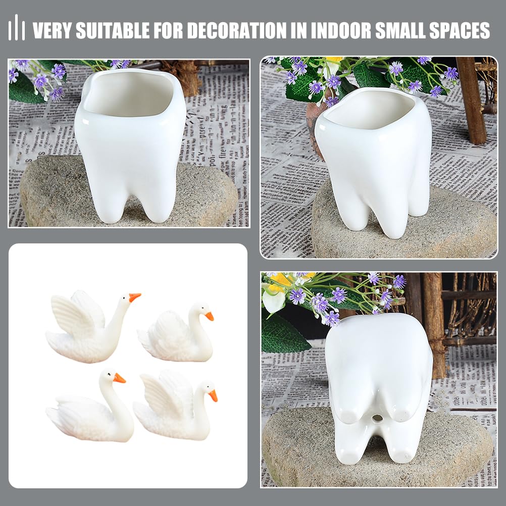 IWOWHERO Ceramic Tooth Flower Pot Small 3.34 Inch Decorative Planter for Succulents and Cactus Indoor Home Plant Holder