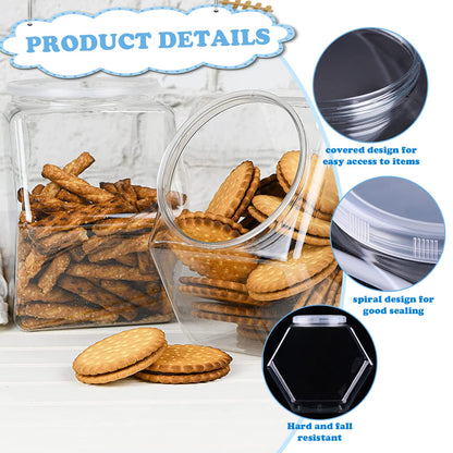 Merkaunis 12 Pcs Hexagon Plastic Jars 30oz Clear Candy Jar Plastic Cookie Jars with Airtight Lids Wide Mouth Reusable Containers Bulk Coffee Candy Display for Dog Treat Gifts Buffet Laundry Pod