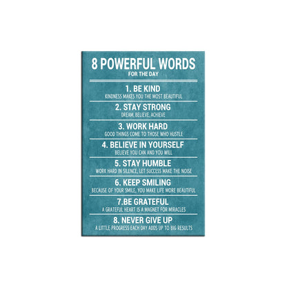 YSPCSUN Motivational Canvas Wall Art 8 Powerful Words Quote Poster, Teal White Inspirational Wall Decor for Living Room Gym Office, Single Panel Framed Canvas Print, 36x24 Inch