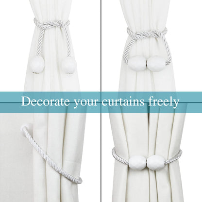 Porlau Strong Magnetic Curtain Tiebacks White 4 Pack Decorative Tie Backs Outdoor Curtain Rope Tiebacks Elegant Curtain Holdbacks for Drapes