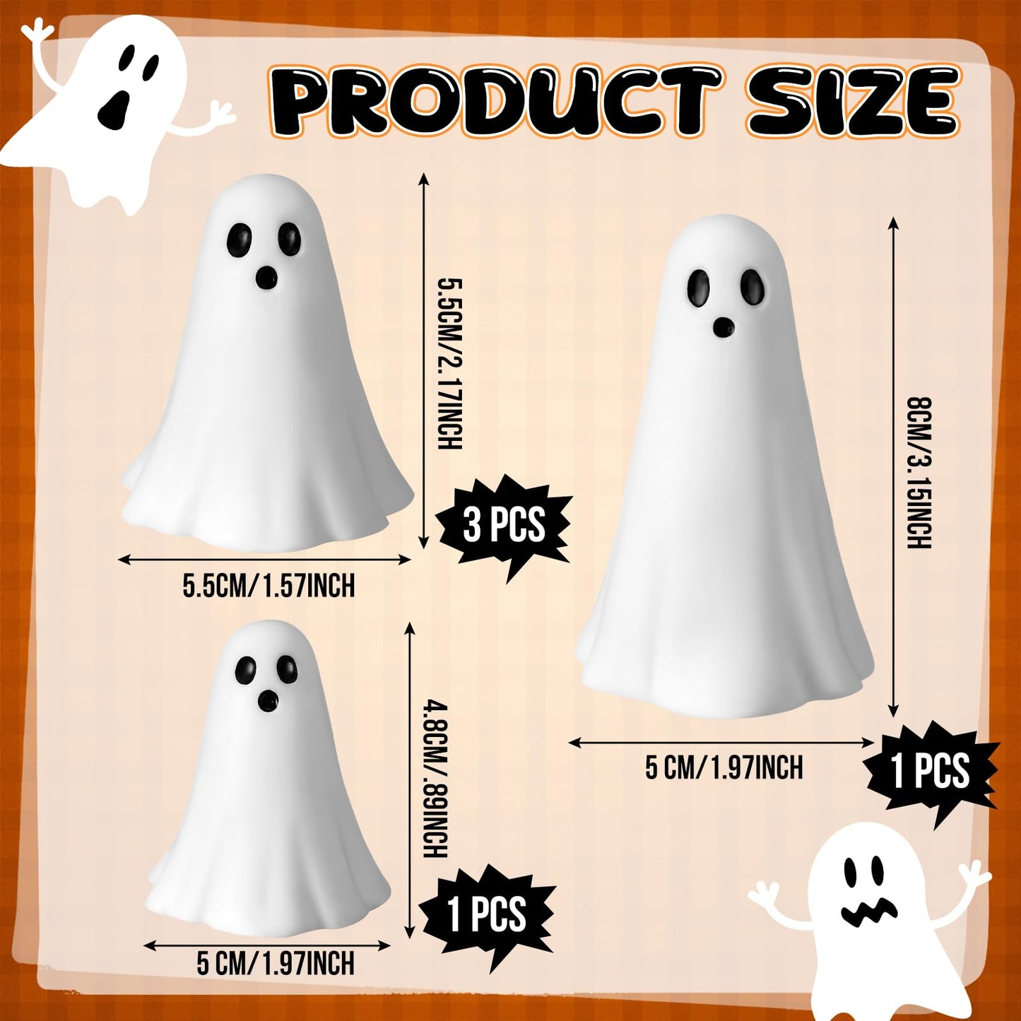 Amyhill 5 Pcs Halloween Ghost Figurine Resin Ghost Sculpture Statue Cute Halloween Decorations Spooky Tiered Tray Decor for Indoor Home Table Centerpieces Party Kitchen Tabletop Shelf(Fresh,White)