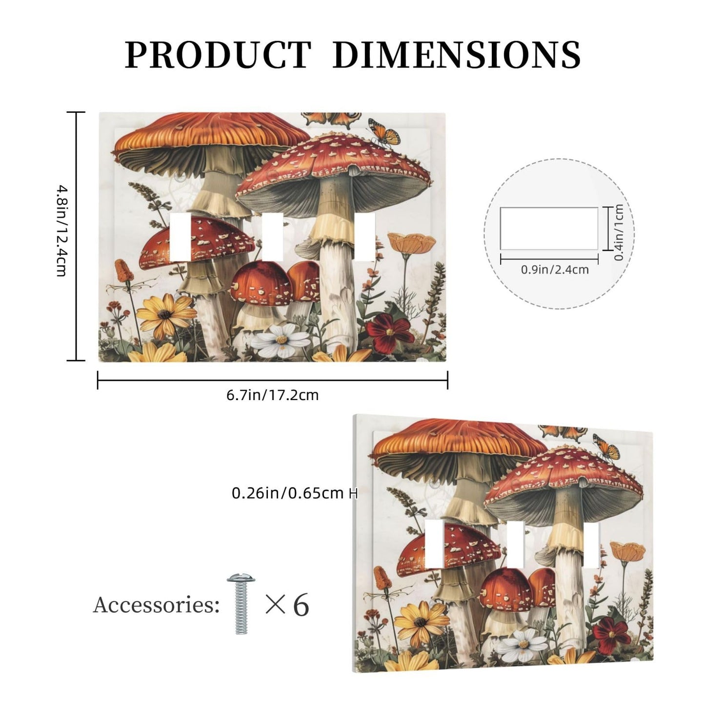 Ihsourgnitnem Decorative Switch Plates Mushroom Forest Butterfly Wild Flower 3 Gang Wall Plate Triple Toggle Light Switch Cover Faceplate Electrical Wall Panels For Bed Room Living Room Decor