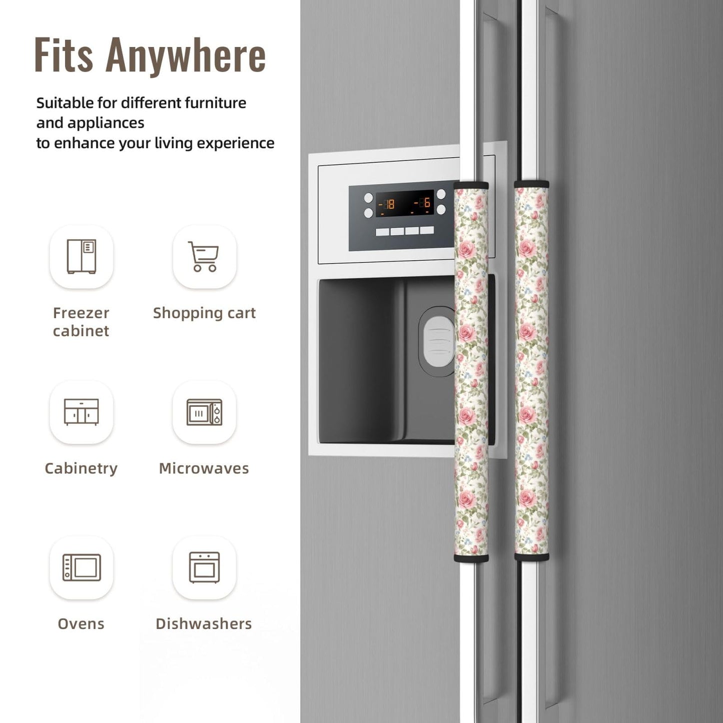 DADABULIU Refrigerator Handle Covers Flower Boho Rose Floral 2 Pack Fridge Door Handle Cover, Kitchen Appliance Handle Protector for Dishwasher, Oven, Microwave, Fits 3.5 to 4.3 Inch Circumference